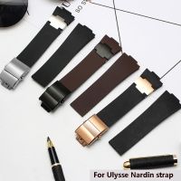 25x12Mm Hitam Coklat Biru Tahan Air Silikon Gelang Jam Tangan Gelang Jam Tangan Sabuk untuk Ulysse Nardin Tali Pria