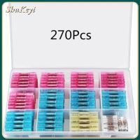 SHUKEYI 270Pcs กันน้ำกันน้ำได้ ขั้วต่อปลายท่อหด ฉนวนกันความร้อน 26-10 AWG ขั้วต่อไฟฟ้าแบบจีบ พร้อมกล่องเก็บของ 4ขนาด ชุดขั้วต่อสายไฟ ยานยนต์สำหรับรถยนต์