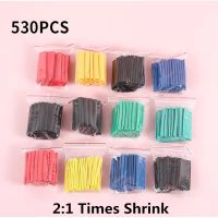 530pcs/Set Polyolefin Shrinking Assorted Heat Shrink Tube Wire Cable Insulated Sleeving Tubing Set 2:1 Waterproof Pipe Sleeve Cable Management