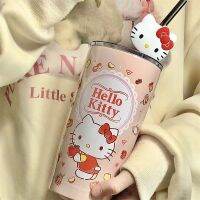 [High-End Cups] 600Ml Sanrio Helttys สีฉนวนถ้วยเหล็กพร้อมฝาปิดถ้วยฟางคู่ถ้วยน้ำถ้วยนม Kawaii อะนิเมะของเล่นสำหรับเด็กผู้หญิง