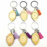 Jiangzimei 24pcs log color, brown 18X25MM 25mm Wood Cabochon Stainless Steel Keychain Blank Wooden pendant with tassels Keyring