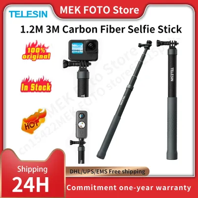 Telein ไม้เซลฟี่คาร์บอนไฟเบอร์3M 1.2ม. ยืดได้พร้อมสกรูสำหรับ Gopro 1/4 Insta360กล้องแอคชั่นแคมเมรา Osmo Action DJI