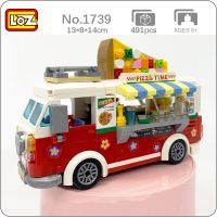 LOZ 1739 Vehicle World Pizza Car Food Truck Bread French Fries Pizzeria DIY Mini Blocks Bricks Building Toy for Children no Box