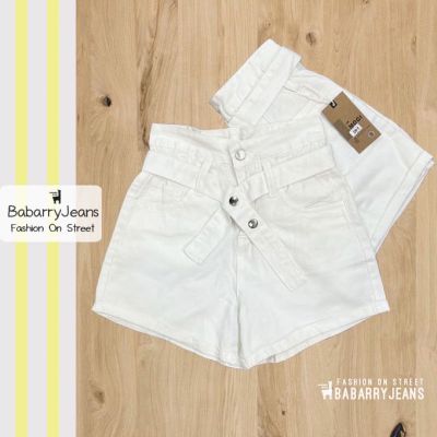 [พร้อมส่ง] BabarryJeans กางเกงยีนส์ ผญ ขาสั้น เอวสูง งานสตรีท สีขาว