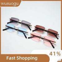 WUSUOGU เลนส์ไล่ระดับสี แว่นตากันแดดขาลายไม้ ที่ไร้ขอบ การป้องกัน UV400 ที่บังแดด ทันสมัยและทันสมัย แว่นตากันแดดสำหรับวรรณกรรม สำหรับผู้หญิง