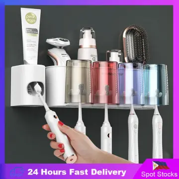 Luvan Toothbrush Holders for Bathrooms,White Toothbrush Stand,Plastic  Electric Toothbrush and Toothpaste Organizer 