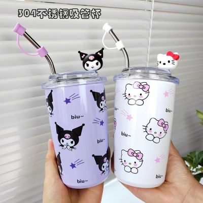 ❏❈ Kulomi insulation cup 304 stainless steel coffee cup with straw cute strawberry bear cup ins high-value drop-proof