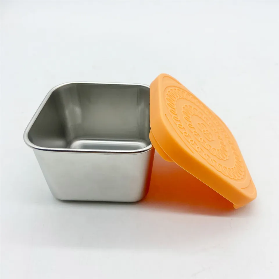 Sauce Cup With Lid, Square Stainless Steel Sauce Container, Snack