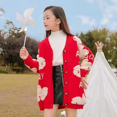 Girls Cardigan Kids Sweaters Children Coat Clothing For Autumn Winter Children Red Sweater Comfortable Long Sleeve Black Jacket