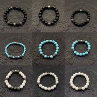 Sterling Silver Chrome Heart Obsidian Turquoise Bracelet 10mm Classic Beads 8mm