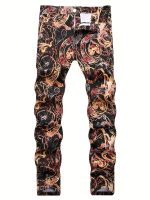 COOL 2023 Summer Street Print Fashion Personalized Flower Pants Alternative Trend Versatile Small Foot Mid Rise Jeans for Men