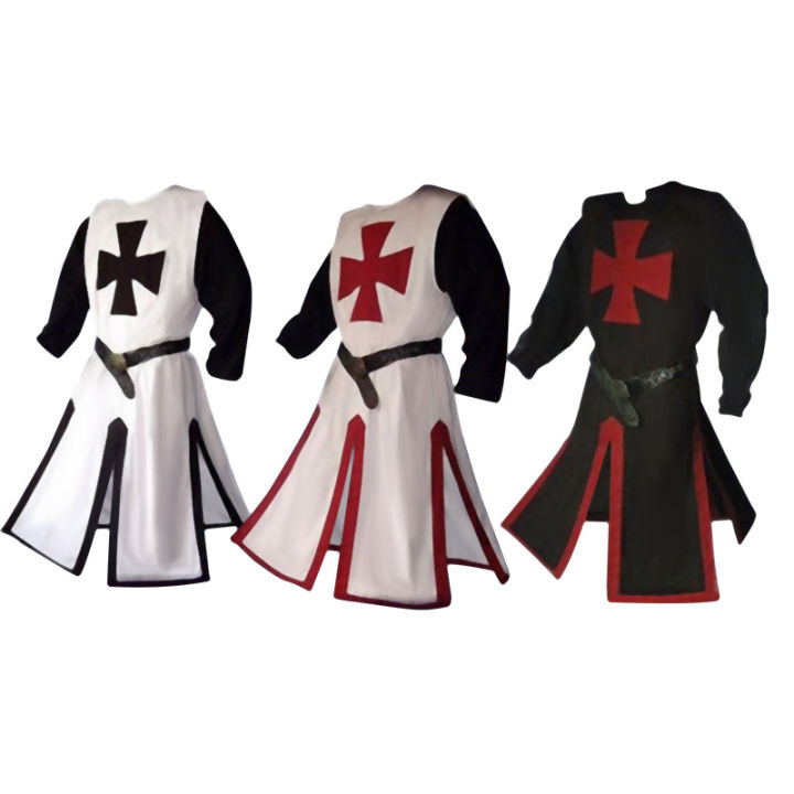 Mens Medieval Crusader Costume Templar Knight Warrior Cloak Coat Robe ...