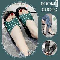 BOOM?รองเท้าแตะลำลองเพิ่มความสูง คาดลายจุด ส้นหนานิ้วครึ่ง 3 สี เบอร์ 36-41