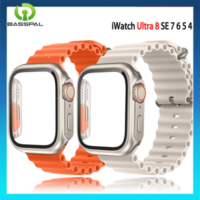 กระจก + เคส + สายสำหรับสายคาด Apple Watch 45มม. 44มม. 41มม. 40มม. เคสเป็น Ultra 49มม. สำหรับ I Watch Series 4 5 6 7 8 SE Ocean สายซิลิโคน