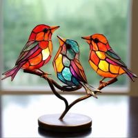 New Stained Birds on Branch Desktop Ornaments Double Sided Multicolor Bird Series Acrylic Ornaments Home Decorations