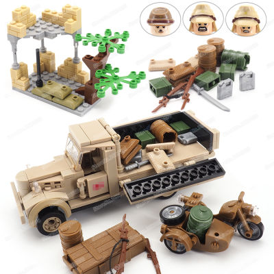 Military War 180 Truck Building Block WW2 Figures Soldier Weapons Motorcycle Japanese Army Transporter Tool Model Gifts Boy Toys