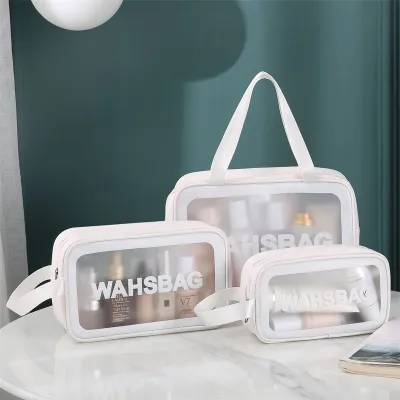 High-end MUJI cosmetic bag Internet celebrity ins style transparent wash bag large-capacity matte waterproof bath bag portable ladies handbag