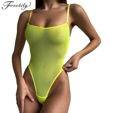 Freebily Women's High Cut Low Back Leotard Thong Bodysuit Lingerie
