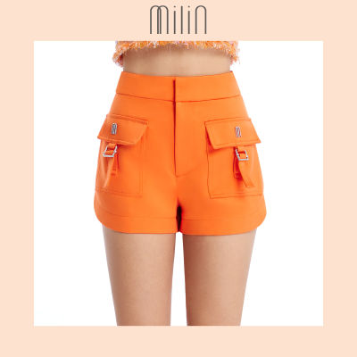 [MILIN] Eng belt two side cargo functional pockets mid waisted cargo style shorts กางเกงขาสั้นเอวกลางสไตล์คาร์โก้แต่งหัวเข็มขัดและคริสตัล M โลโก้ / 41 Gin Fizz Shorts