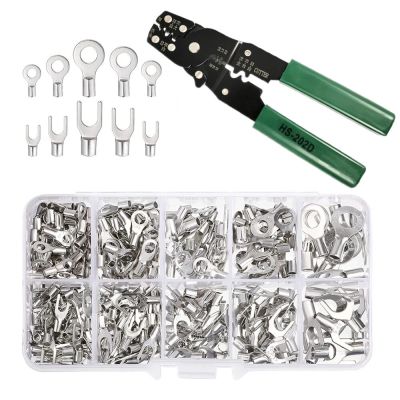 320pcs Boxed Crimp Terminal+Pliers Cold Pressed Terminal U Shaped O Shaped  Electric Wire Connector 0.5-4mm Square Terminal Electrical Connectors