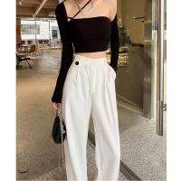 COD DSFERTGERRYYY White Wide-Leg Pants Women Summer Thin High-Waisted Slimmer Look Floor-Mopping Trousers Drape Loose Casual