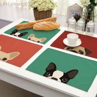 Dog Cat Pattern Cotton Linen Dining Table Mats Cute Animal Design Bowl Cup Mat Kitchen Placemat 32x42cm Home Decor