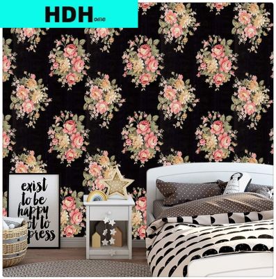 [24 Home Accessories] HDHome Floral Peel And Stick วอลล์เปเปอร์สีดำ/ สีชมพูดอกไม้ Self Adhesive วอลล์เปเปอร์แบบถอดได้กันน้ำใช้งานง่ายสำหรับห้องนอน