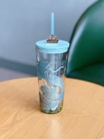 Starbucks Cup 22nd Anniversary Ocean Retro Mermaid Goddess Gradient Double Glass ถ้วยฟางความจุขนาดใหญ่