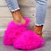 VOTODA Luxury Women Fur Slides Fluffy Feather Slippers Plush Flip Flops Soft Home Warm Winter Slippers Amazing Furry Shoes Woman