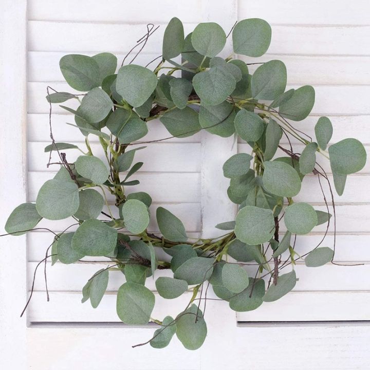 idyllic-eucalyptus-leaves-wreath-metal-polyester-fabric-paper-round-green-wreath-14-inches-for-the-front-door-decor