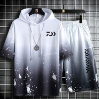 Daiwa Fishing Printed Polo Shirts Men Comfortable Short Sleeve Shorts Suit hoodedHarajuku Tops Casual Sport T-Shirt Set