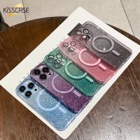 KISSCASE เคสโทรศัพท์ TPU แบบน่มไล่ระดับสีสำหรับ IPhone 15 Pro Max Plus สำหรับ Magsafe สำหรับ IPhone 11 12 13 14 Pro Max Plus ฝาครอบกันกระแทกพร้อมฟิล์มเลนส์ป้องกันและกระดาษแวววาว