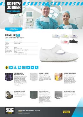 รุ่นใหม่ปี 2021 รองเท้าพยาบาล รองเท้าสีขาว รองเท้าสุขภาพ ยี่ห้อ Safety Jogger รุ่น Camille ส่งฟรี