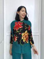 2MUAY CHINESE BUTTON FRONT FLOWER PRINTED PLEAT TOP เสื้อผู้หญิง เสื้อพลีทคุณภาพ รุ่น GPC90512 6สี FREE SIZE