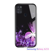 UCUC เคสโทรศัพท์เคสสำหรับ Samsung a21s กรณีใหม่ a21s แก้วโทรศัพท์มือถือกรณีแฟชั่นผู้หญิงสาว lilac ดอกไม้พิมพ์ฮาร์ดปลอกกรณีกันกระแทกกระจกปกหลัง