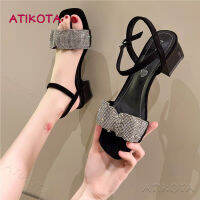 Atikota รองเท้าส้นสูงแฟชั่นสตรีกับรองเท้าแตะสตรี Rhinestone ลมนางฟ้าฝรั่งเศส