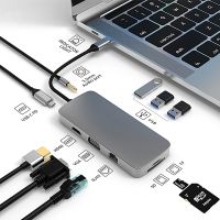 10 In 1 USB C HUB Tipe C Adaptor Ke 4K-HDMI RJ45 VGA 1080P SD/TF Kartu USB 3.0 Stasiun Docking untuk PC Laptop Telepon Seluler Macbook