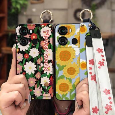 sunflower Wristband Phone Case For Itel P40 cartoon Original Anti-knock Durable cute Soft Silicone painting flowers