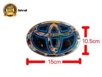 ป้ายโลโก้ TOYOTA พลาสติกเคลือบแก้วสีฟ้า Hybrid ขอบโครเมี่ยมขนาด 15 X 10.5 cm ติดหน้ารถ vios yaris commuter**ครบเครื่องเรืองประดับ**