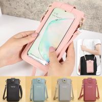 Women Leather Messenger Mobile Phone Bag Transparent Touch Screen Cell Universal Model Mini Shoulder Bags for Apple/Huawei Cover