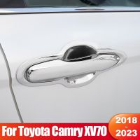 ““:{》} สำหรับ Toyota Camry 70 XV70 2019 2020 2021 2022 2023ไฮบริดที่จับประตูรถขอบนอกฝาครอบอุปกรณ์สแตนเลสสตีล