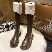 Winter Knee High Boots For Ladies Shoes PU Leather Fashion Plush Warm Womens Long Boot Thick Platform Female Footwear 2021 New