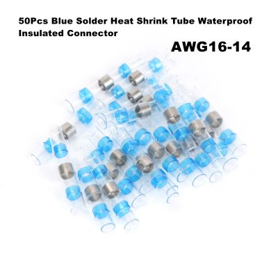 50Pcs/Lot Blue Solder Heat Shrink Tube Waterproof Insulated Connector AWG16-14 for Wire Terminal Connection  Car  Boat  Stereo Cable Management