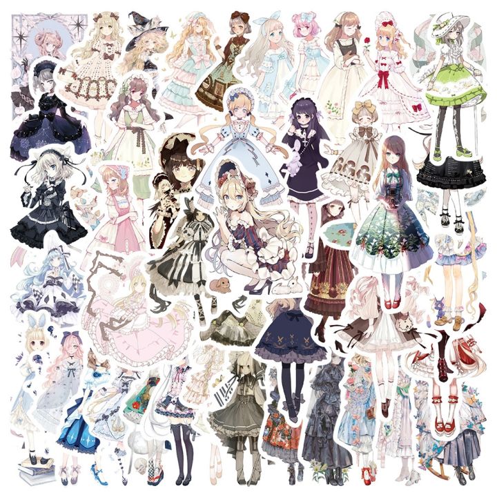 10-50pcs-gothic-girl-lolita-girl-sticker-handbill-sticker-homemade-watercolor-hand-painted-daily-scrapbooking-phone-stickers