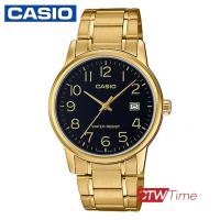 Casio Standard นาฬิกาข้อมือสุภาพบุรุษ สายแสตนเลส รุ่น MTP-V002G-1BUDF - สีทอง/หน้าดำ