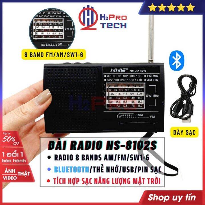 Đài Radio Đa Năng NS-8102S Fm/Am/Sw, Bluetooth/Usb/Thẻ Nhớ, Sạc Năng Lượng  Mặt Trời, Đài Nghe Nhạc Cao Cấp-H2Pro Tech 