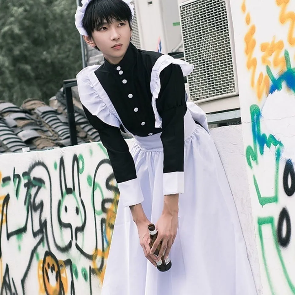 Maid Outfit Men Wear Cosplay Cute Japanese Lolita Dress Anime Maid Outfit  Loli Black Maid Dress Outfit Lolita Kawaii Gothic 