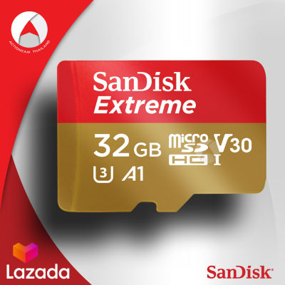 SanDisk Extreme microSD Card U3 32GB ความเร็วอ่าน 100MB/s เขียน60MB/s (SDSQXAF_032G_GN6MA#) ใส่ โทรศัพท์ มือถือ สมาร์ทโฟน แอนดรอย Andriod กล้องถ่ายภาพ กล้องแอคชั่น Action Camera SJCAM Gopro 5, 6 รองรับวีดีโอ Video 4K ประกัน Synnex แบบ Lifetime (สีแดง ทอง)
