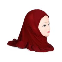 H107 beautiful small girl amira hijab plain pull on islamic scarf head wrap kids hat with crinkles bonnet caps