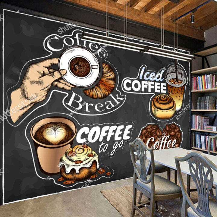 Custom Blackboard Hand Painted Coffee Wallpaper Industrial Decor Mural